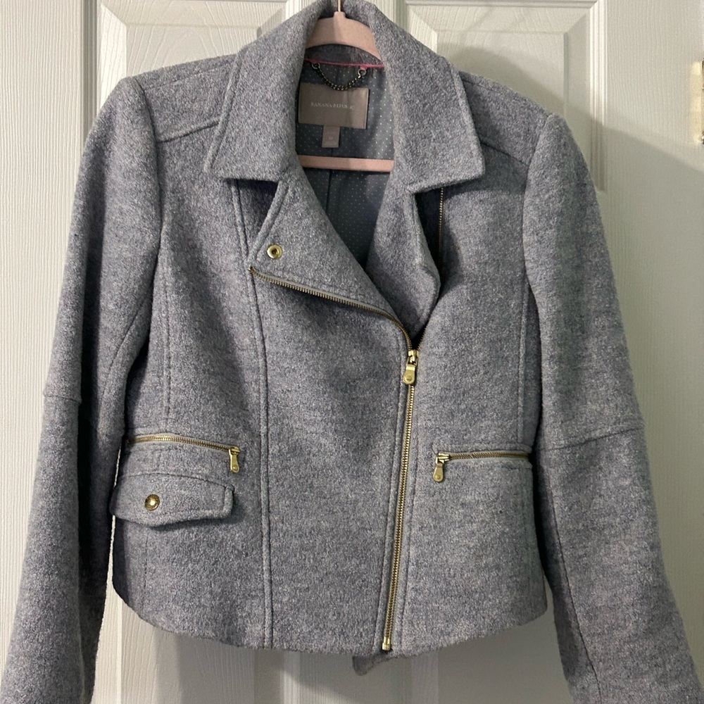 Banana Republic Gray Peplum Jacket with Gold Accents